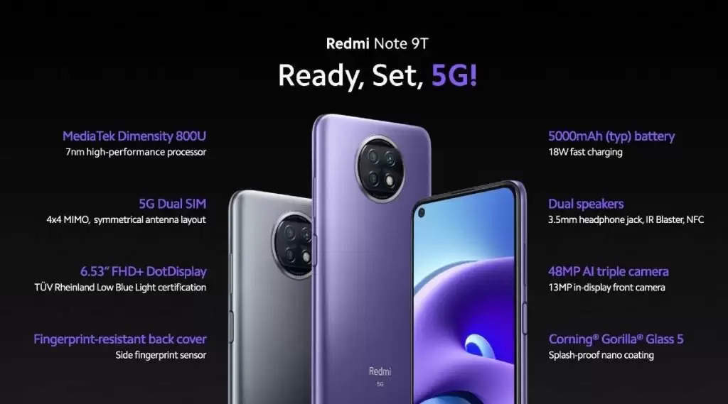 लॉन्च हुआ 5G फोन Redmi Note 9T, दो दिन चलेगी इसकी 5000mAh की बैटरी