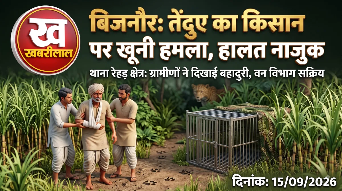 बिजनौर के रेहड़ क्षेत्र में गुलदार के हमले के बाद मौके पर जांच करती वन विभाग की टीम और लगाया गया पिंजरा।