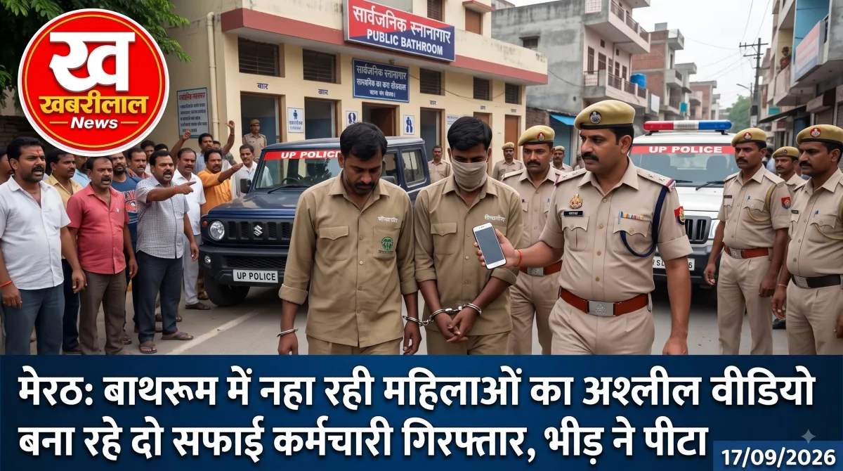 मेरठ के लालकुर्ती थाने की पुलिस और आरोपी सफाई कर्मियों की गिरफ्तारी से जुड़ी प्रतीकात्मक तस्वीर।