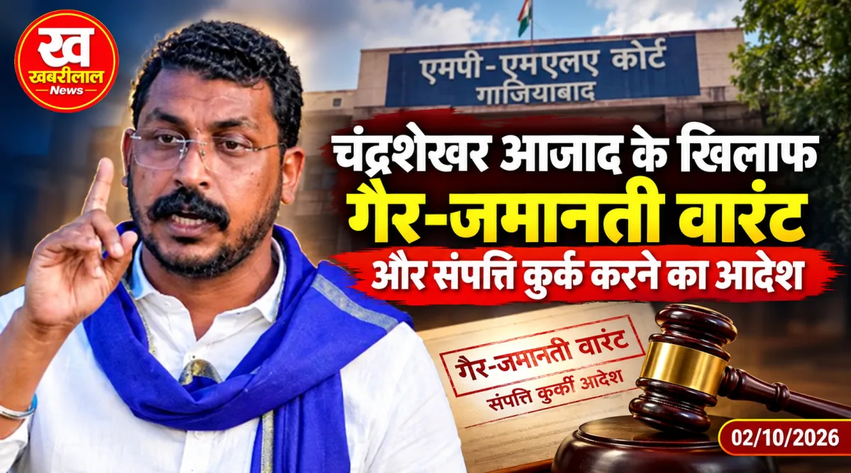 Chandrashekhar Azad during a public meeting, facing legal trouble as Ghaziabad court issues non-bailable warrant