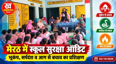 Disaster management expert Mukund Vallabh Sharma providing training to students and teachers during school safety audit in Meerut