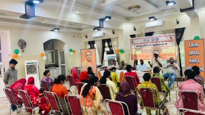 Women participating in disaster management workshop in Bijnor UP