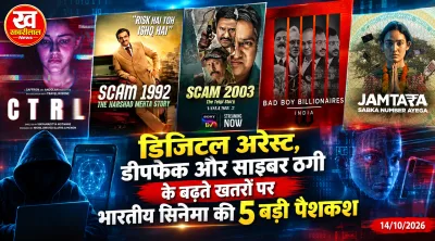 Posters of Indian web series and movies based on cyber fraud, AI scams, and financial crimes like Jamtara and CTRL