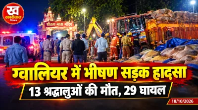 Police and rescue teams at the site of the Gwalior road accident near Sheetla Mata Temple