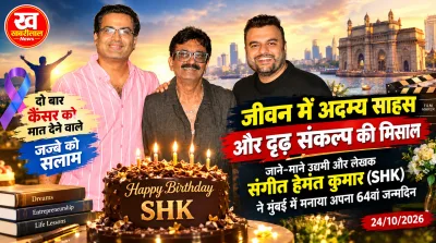 Sangeet Hemant Kumar celebrating his 64th birthday with filmmaker Anand Pandit and actress Ekta Jain in Mumbai