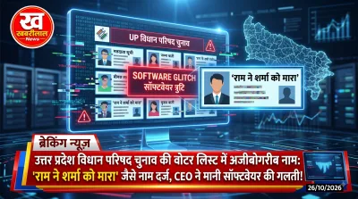 UP Election Commission logo and voter list document highlighting funny translation errors