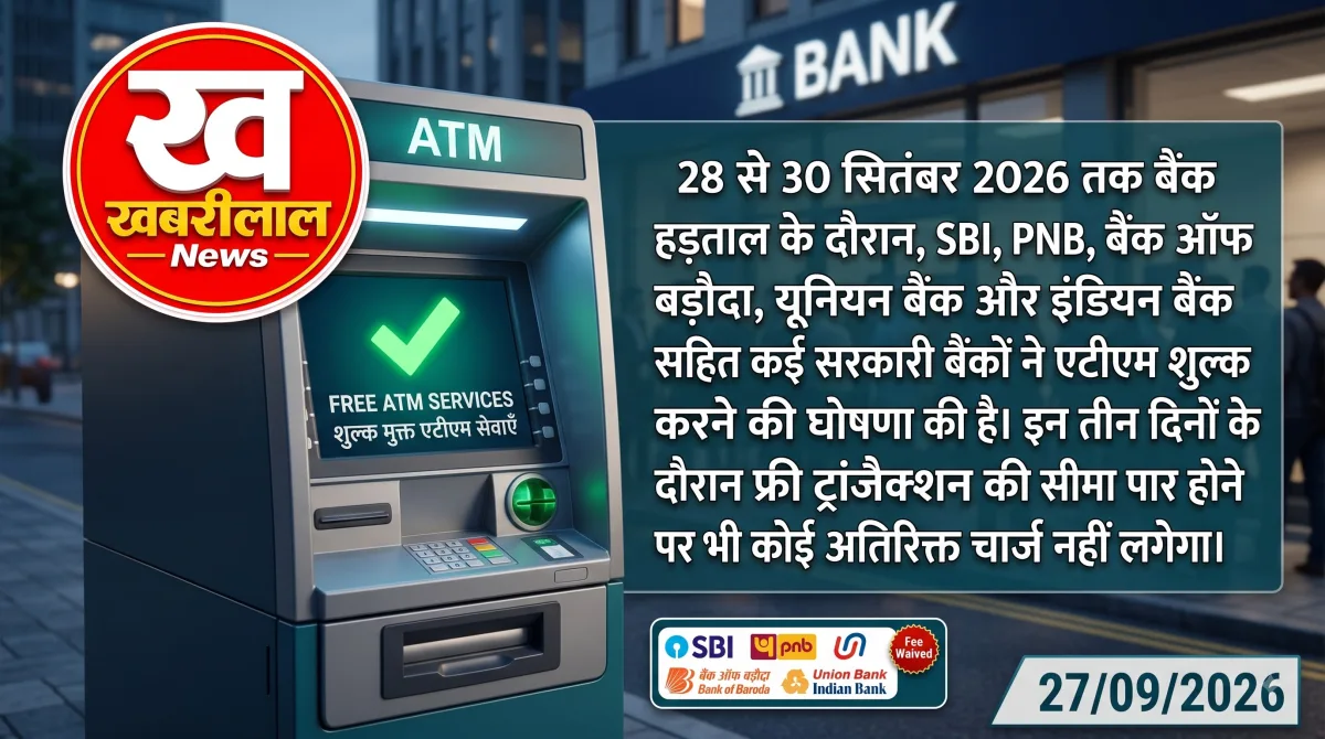 बैंक हड़ताल के दौरान ATM चार्ज माफी और 28 से 30 सितंबर 2026 की जानकारी