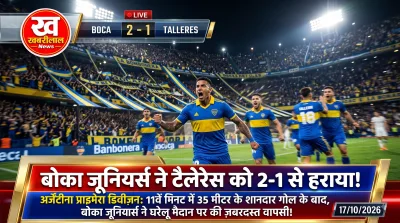 Boca Juniors players celebrating after scoring a goal against Talleres at La Bombonera