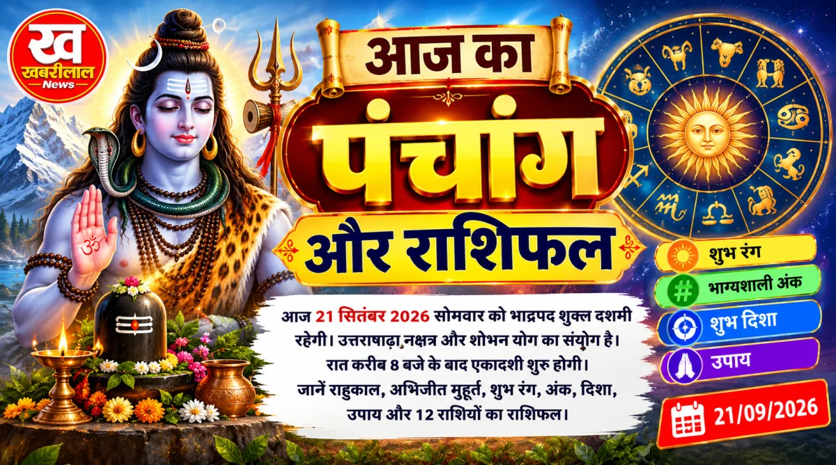 21 सितंबर 2026 सोमवार का पंचांग और 12 राशियों का दैनिक राशिफल