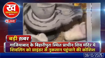 Police investigating the temple premises after vandalism attempt in Ghaziabad
