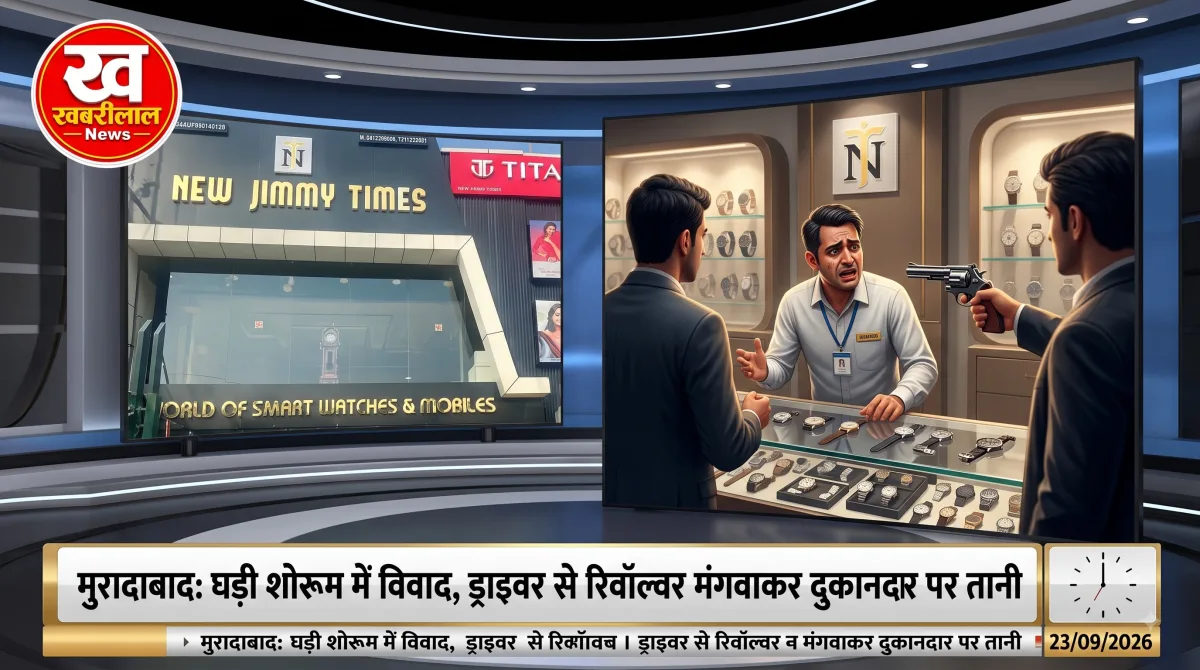 मुरादाबाद, Moradabad News, घड़ी शोरूम, रिवॉल्वर धमकी,