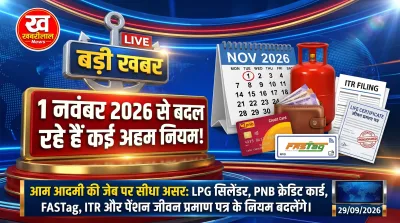 1 November Rule Changes illustration showing LPG, FASTag, ITR, Pension, and PNB Credit Card