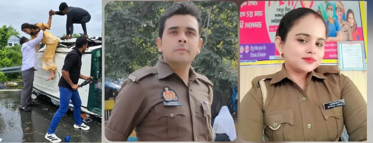 कन्नौज आगरा-लखनऊ एक्सप्रेसवे पर बारिश में फॉर्च्यूनर हादसा और रेस्क्यू